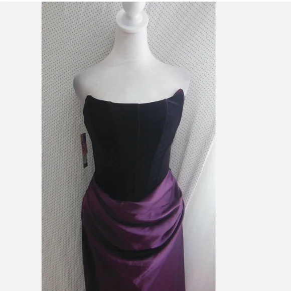 NEW Betsy & Adam PLUM Strapless CORSET Bustier VELVET & SATIN Draped GOWN 4 - Picture 10 of 13